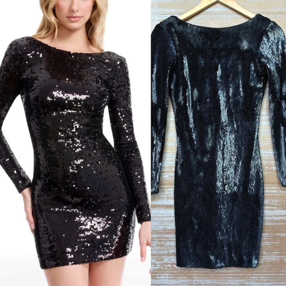Dress The Population Lola ReversibleSequin Low Back Mini Dress Party Womens XS